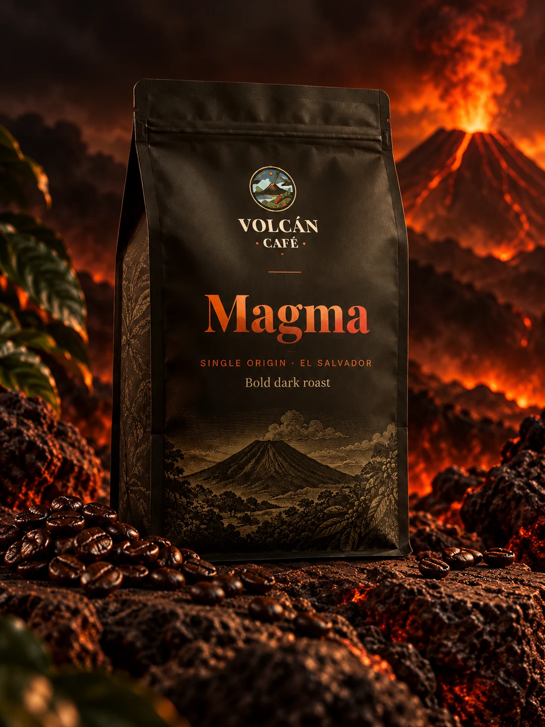 Magma bold dark roast coffee bag