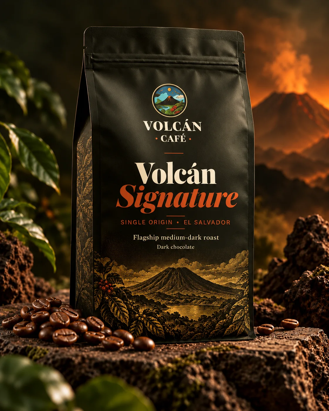 Volcán Signature single-origin medium-dark roast coffee bag